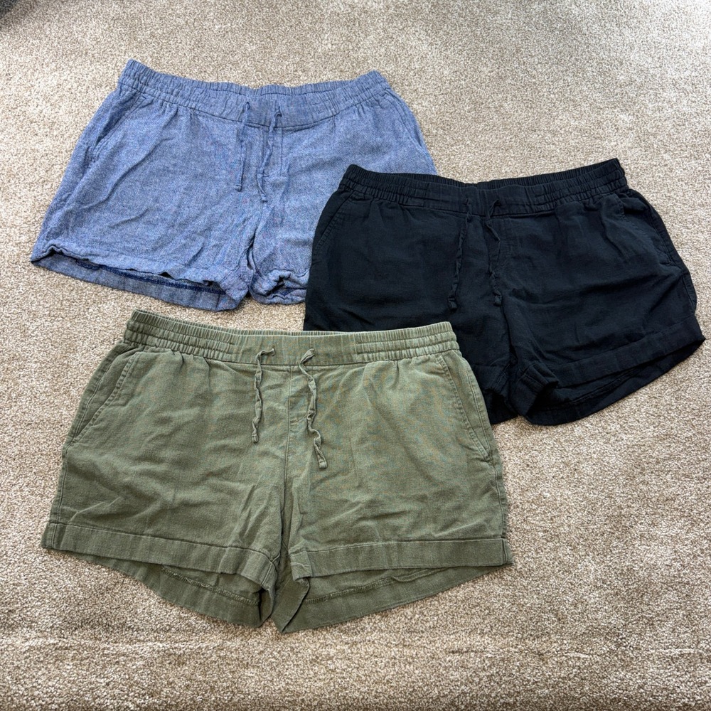 Old Navy Womens Large Linen Blend Pull On Shorts Lot Green Black Blue L